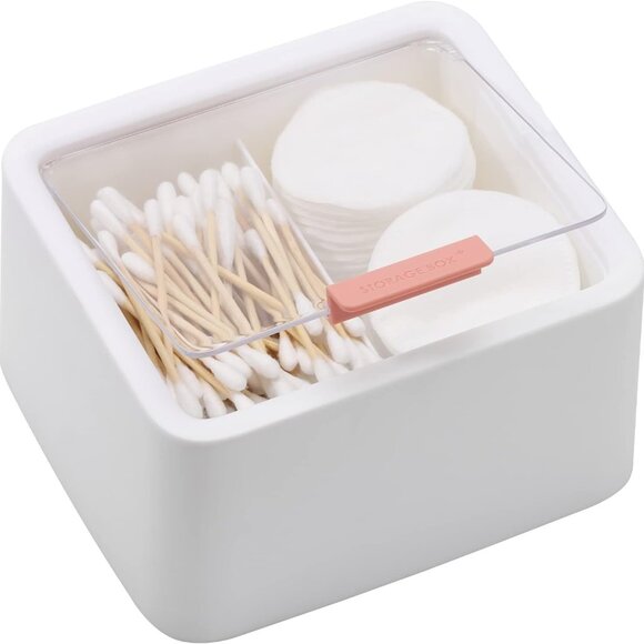 2 Slot Cotton Swab Ball Qtip Holder Jar Plastic Container Dispenser Box with Hin - Picture 1 of 6